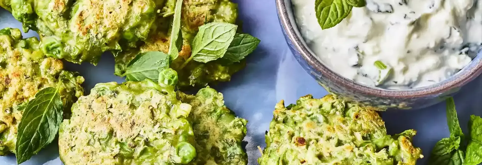 Spring Pea and Feta Fritters with Creamy Yogurt Dip