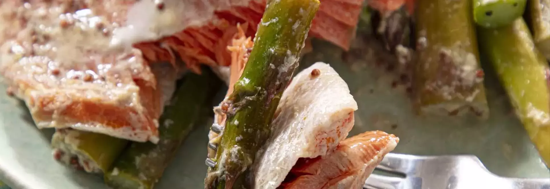 Quick Baked Salmon and Asparagus with Mustard Sauce